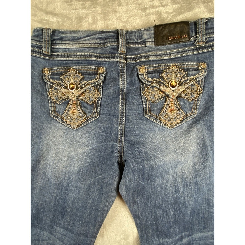 Grace in LA Jeans Womens 15M Easy Fit‎ Boot Cut  (Fits as36x31.5) Cross Pockets